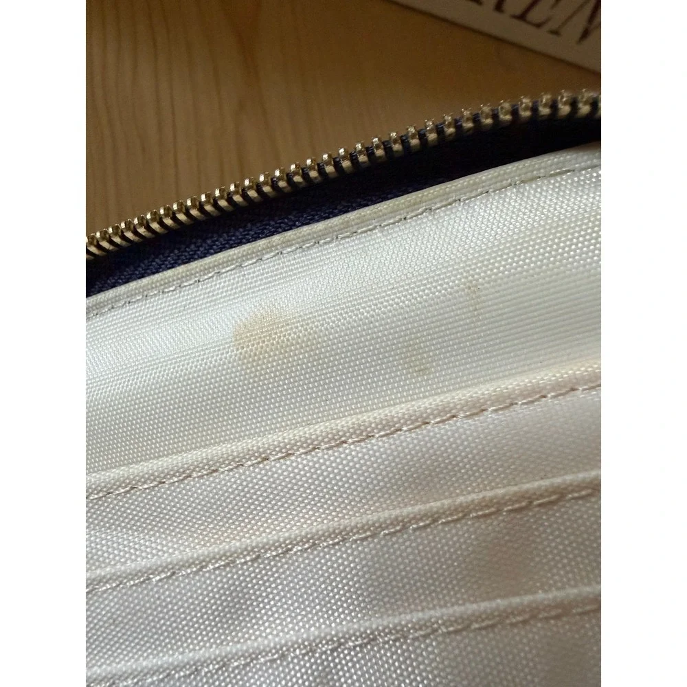Spartina 449 Blue Cream Linen Leather Wristlet Wallet Zip Around Organizer